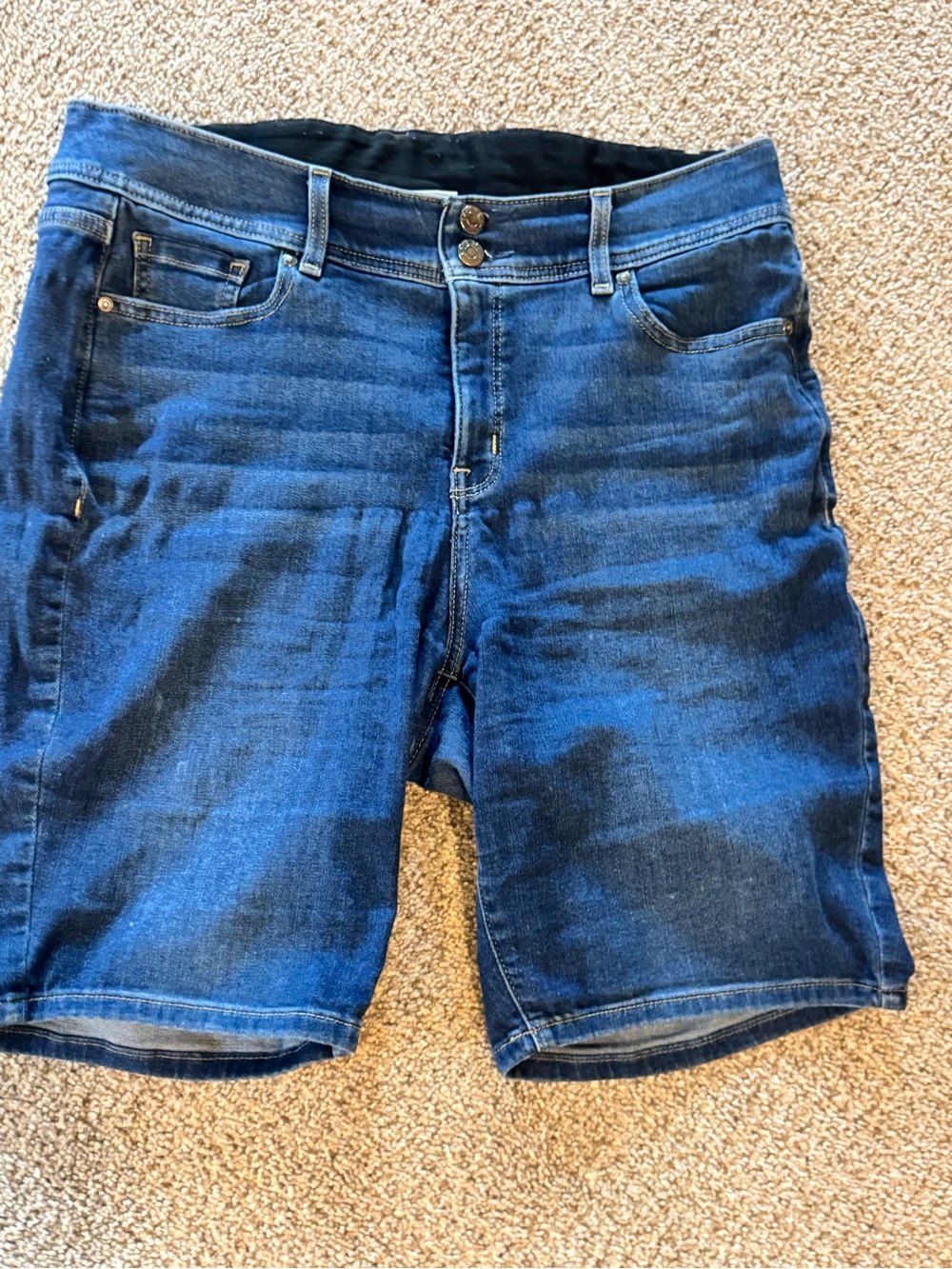 Lane Bryant Size 14 Denim Bermuda Shorts Stretch Two Button Dark Wash